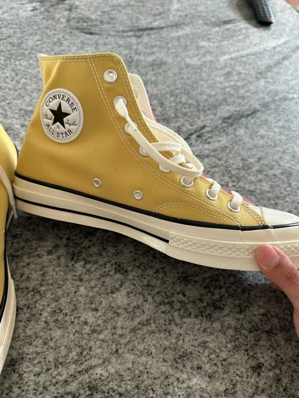 Two-Tone High Top Converse Canvas Sneakers in Coral & Yellow - Picture 3 of 11